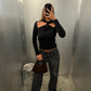 Cut Out Halter Neck Top Black