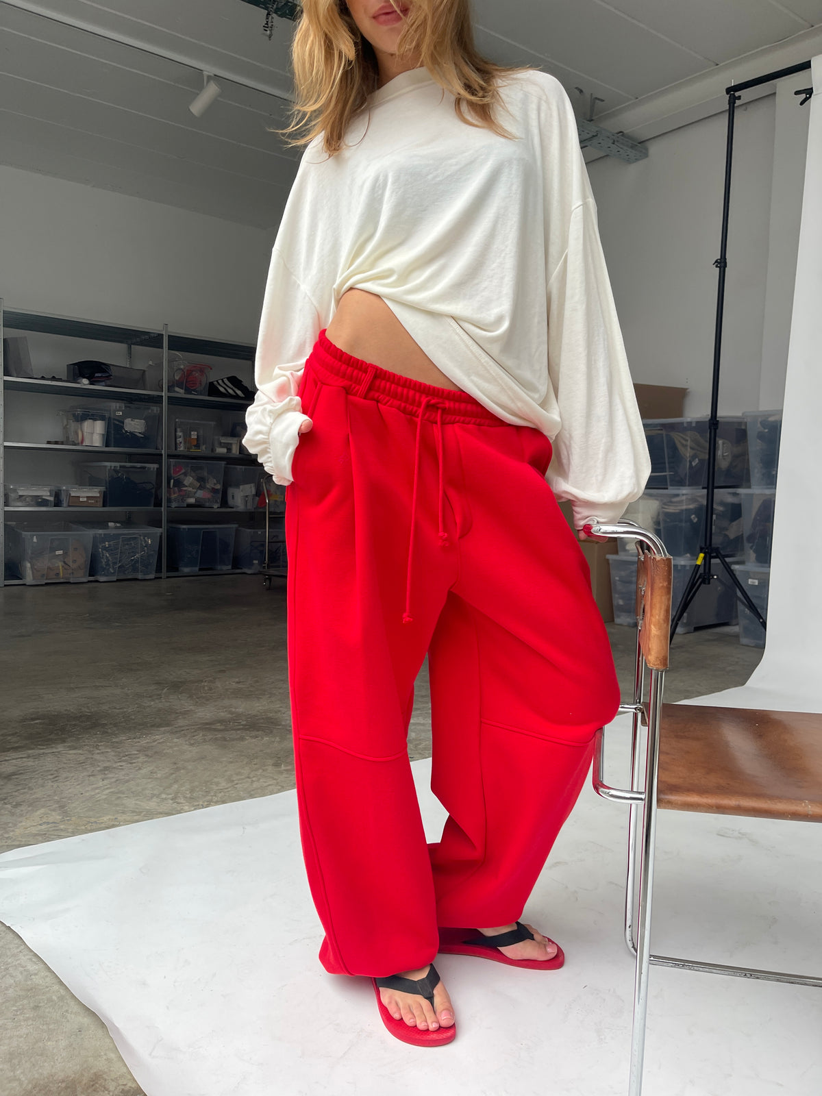 Fleeced Barrel Fit Jogger Pants Red