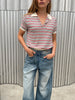 Short Sleeved Striped Knitted Polo Top Ivory