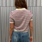 Short Sleeved Striped Knitted Polo Top Ivory