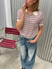 Short Sleeved Striped Knitted Polo Top Ivory