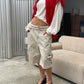 Baggy Fold Over Cargo Shorts Sand
