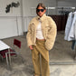 Zipped Loose Fit Curly Sheep Jacket Beige