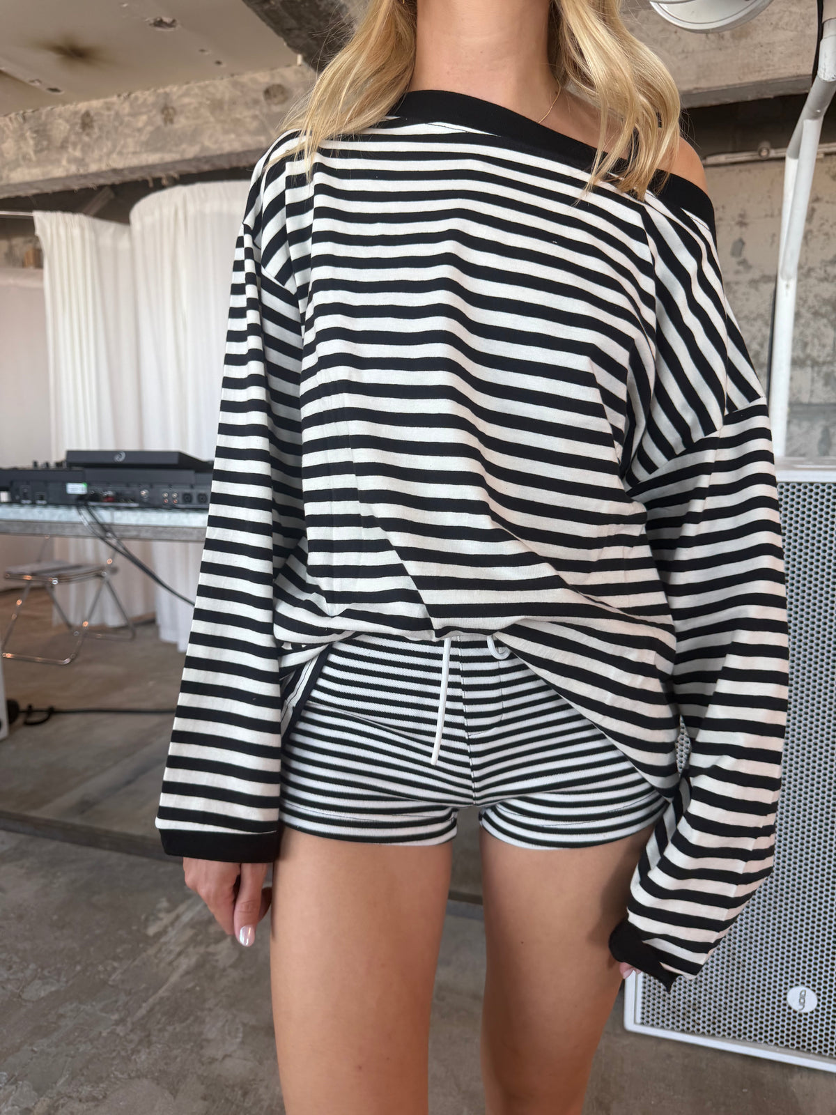 Black And White Striped Mini Shorts