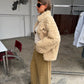 Zipped Loose Fit Curly Sheep Jacket Beige