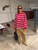 Ruffled Oversized Striped Sweatshirt Cherry Red
