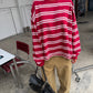 Ruffled Oversized Striped Sweatshirt Cherry Red