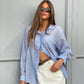 Oversized Double Button Shirt Blue