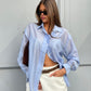 Oversized Double Button Shirt Blue