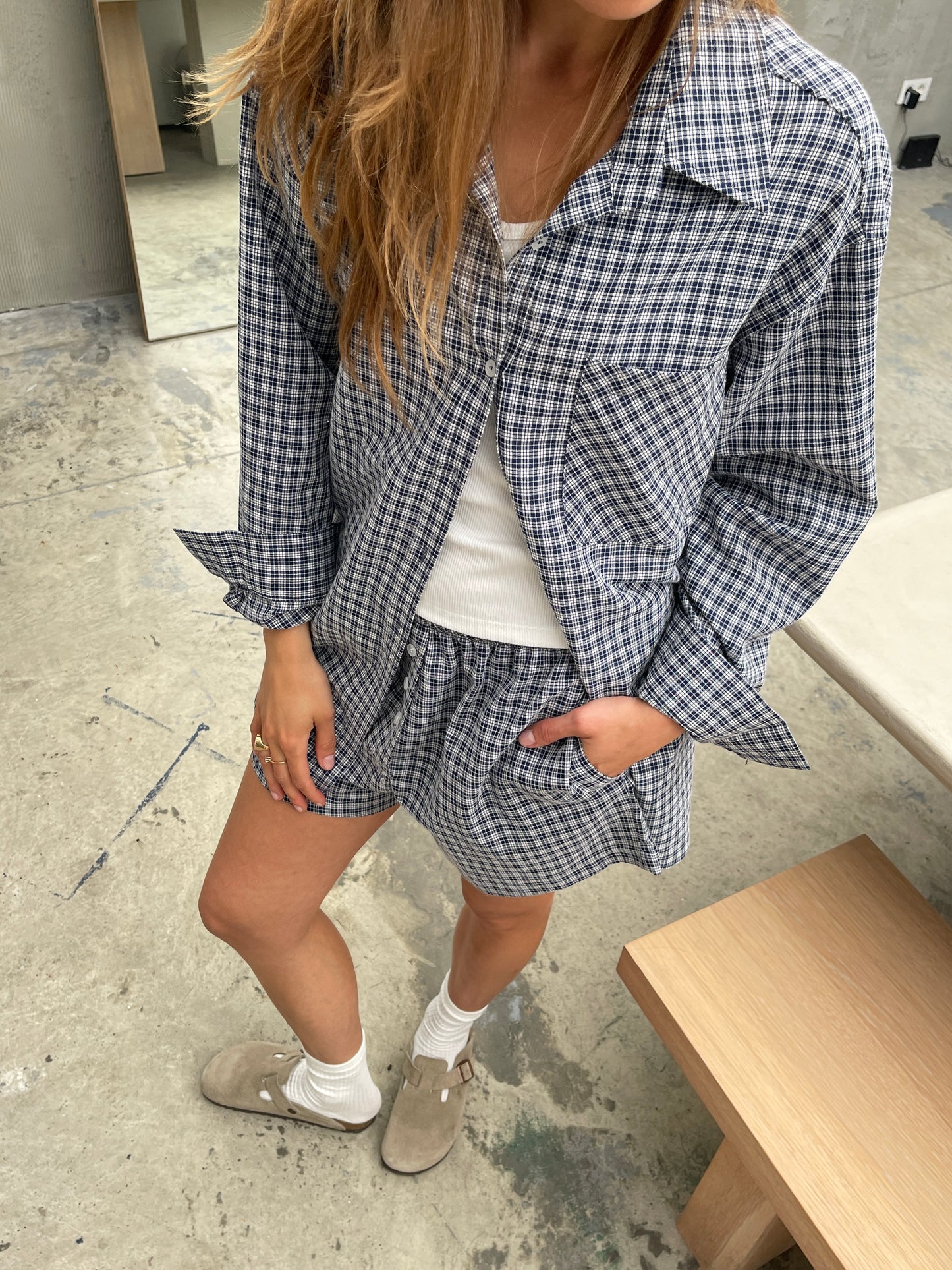 Oversized Checked Shirt Navy