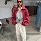 Oversized Contrast Stitch Jacket Red