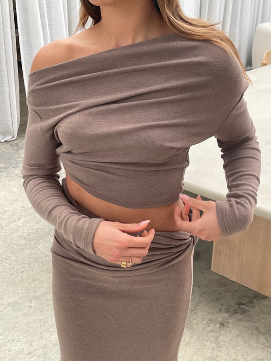 Twisted Long Sleeved Co-Ord Top Light Taupe