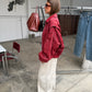 Oversized Contrast Stitch Jacket Red