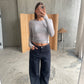 Sheer Button Detail Longsleeve Grey