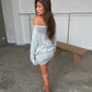 Draped Off Shoulder Longsleeve Dress Grey