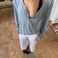 Loose Buttoned V-Neck Top Sky Blue