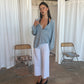 Loose Buttoned V-Neck Top Sky Blue