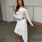 Ruched Detail Asymmetric Skirt White