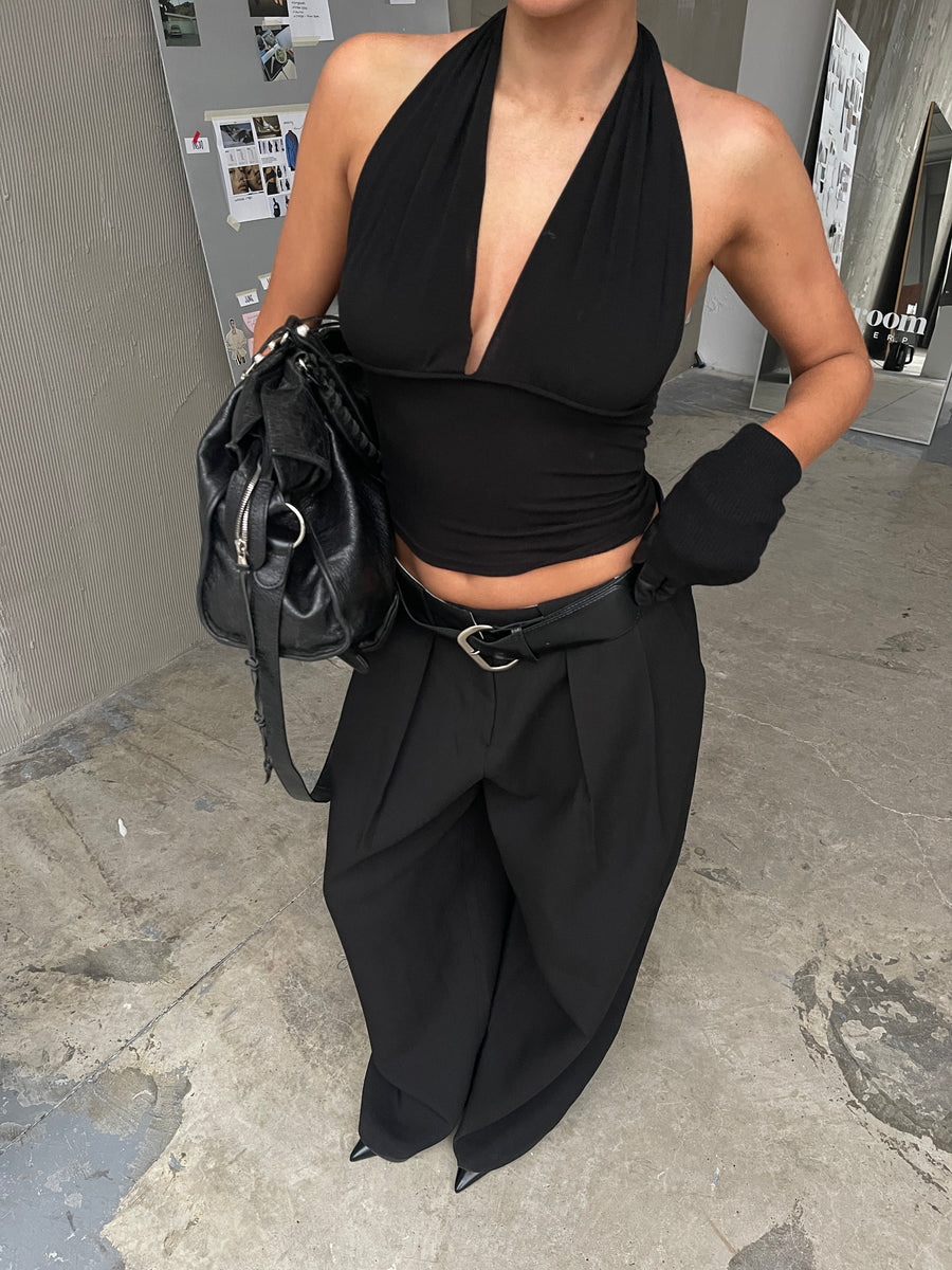 Deep Halter Neck Top Black