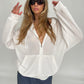 Oversized Waffle Knit Zip Hoodie White