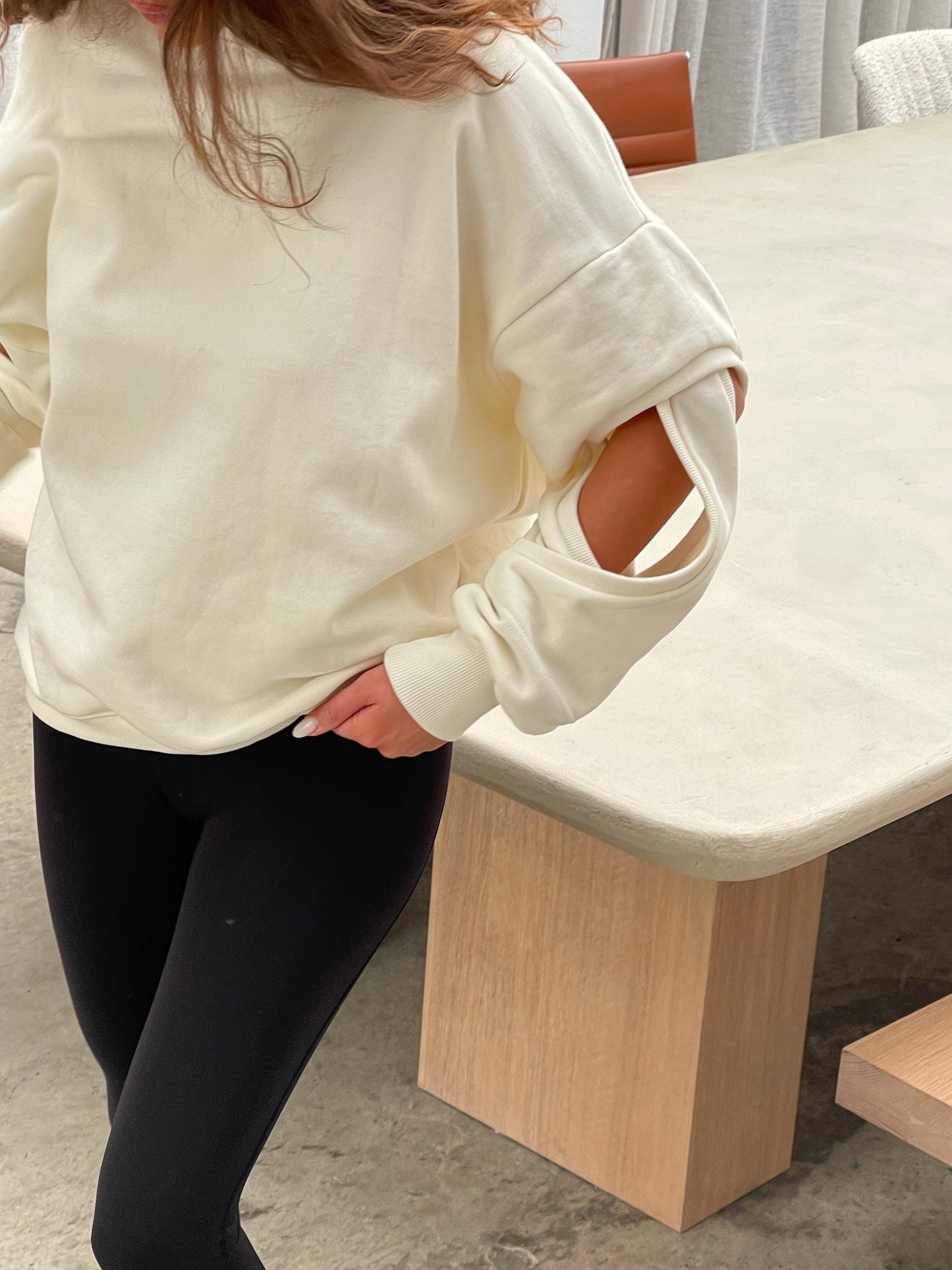 Cut Out Arms Sweater Ivory