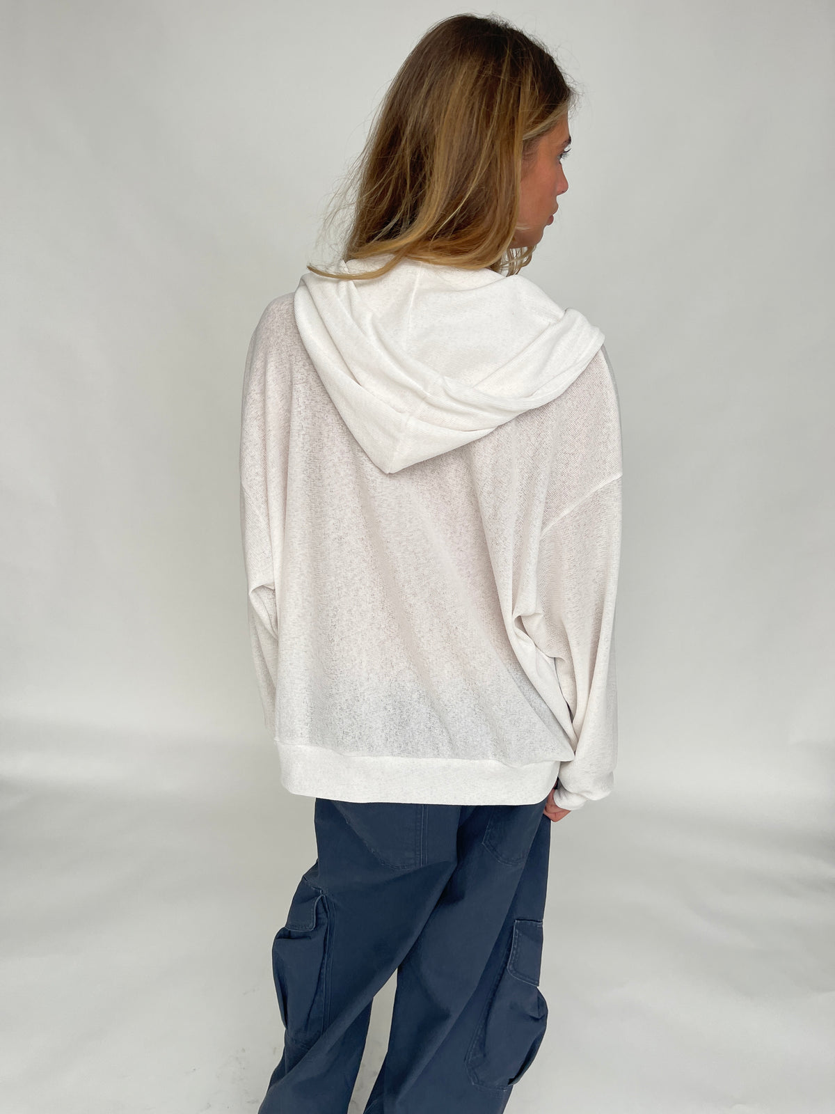 Oversized Waffle Knit Zip Hoodie White