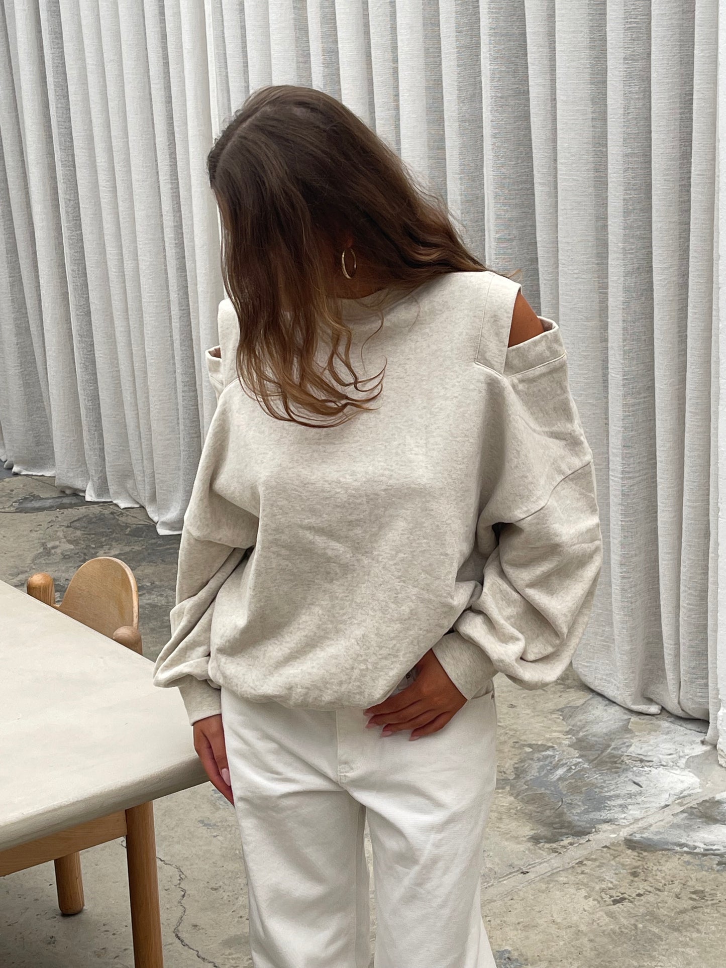 Cut Out Shoulders Sweater Light Grey