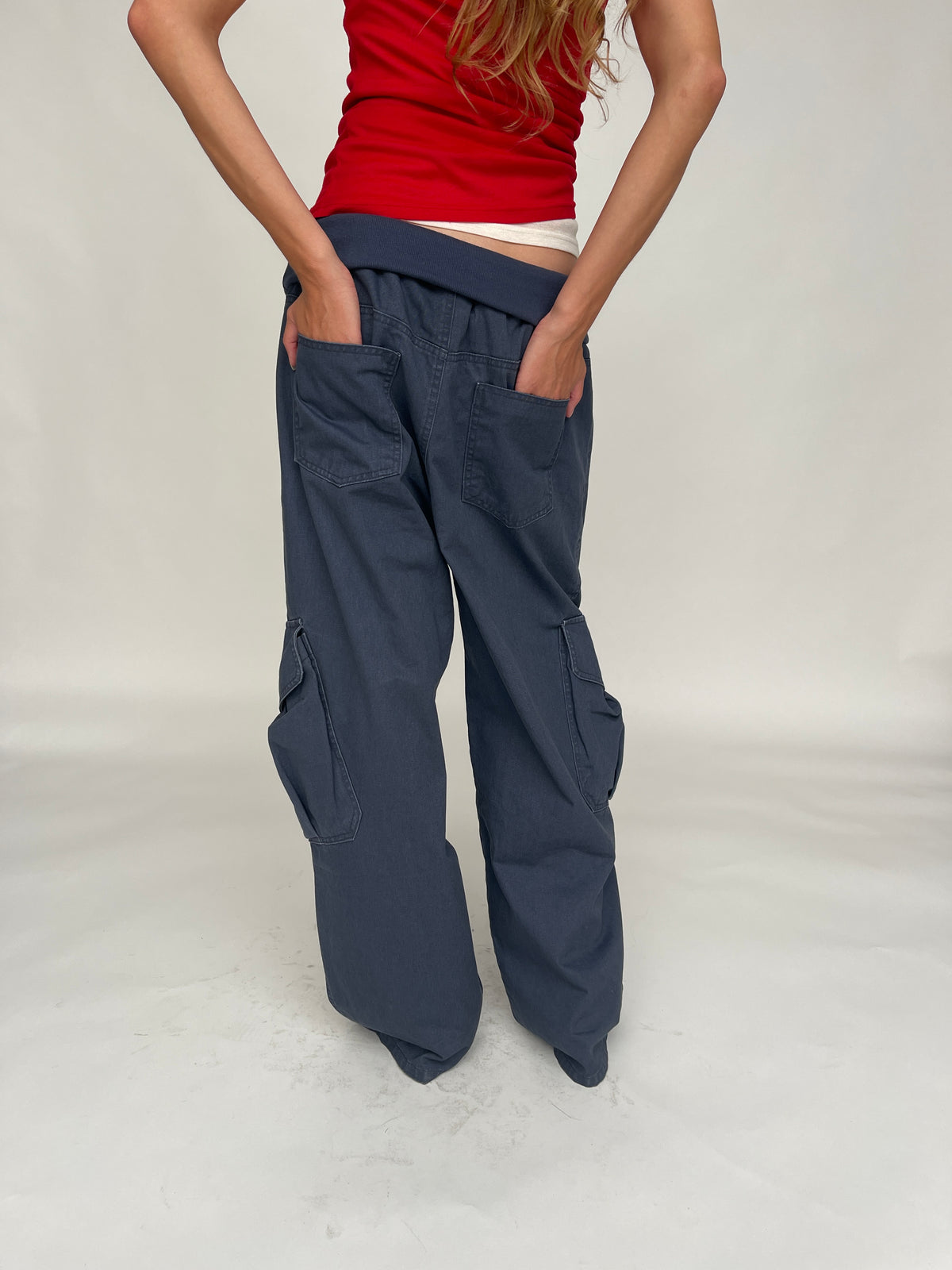 Baggy Fold Over Cargo Pants Navy