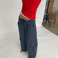 Baggy Fold Over Cargo Pants Navy