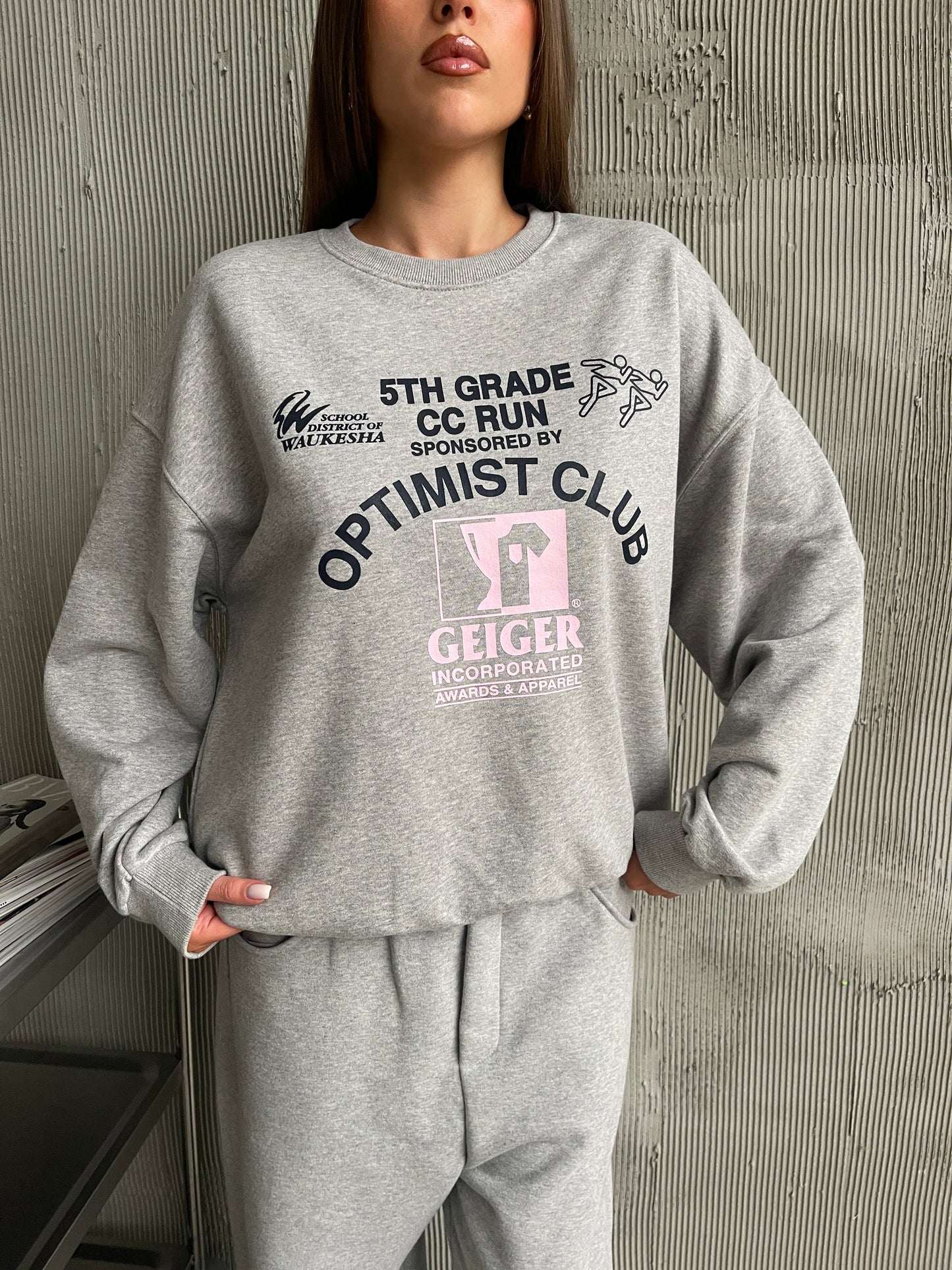 Graphic College Sweater Light Grey