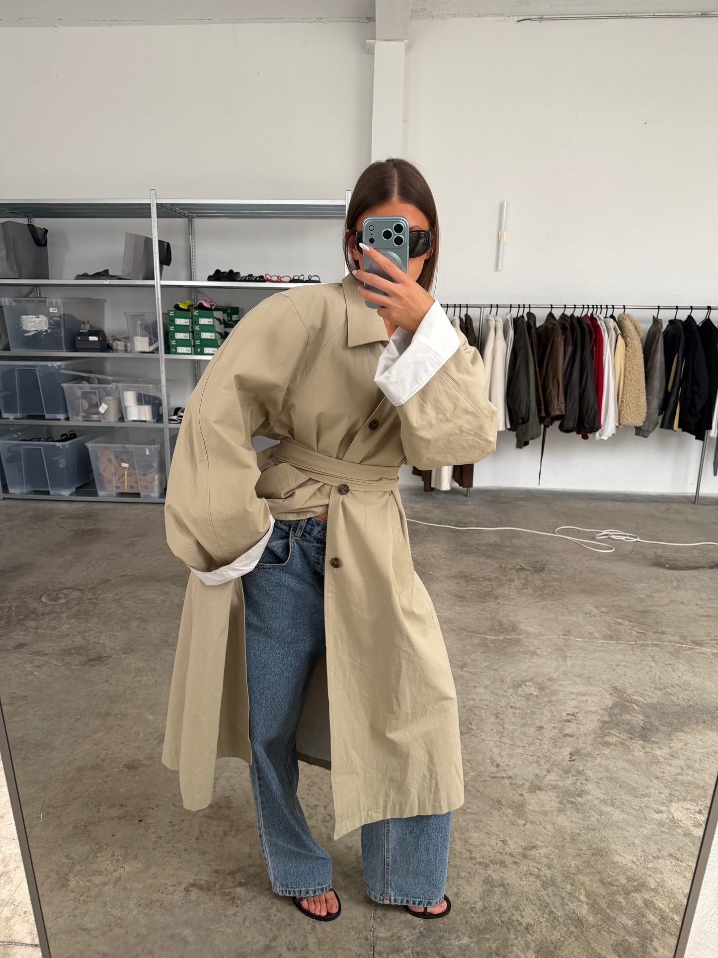 Contrast Lined Long Trenchcoat Camel