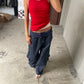 Baggy Fold Over Cargo Pants Navy