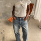 Front Twist Detail Structured Lines Top Ivory