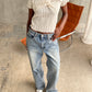 Front Twist Detail Structured Lines Top Ivory
