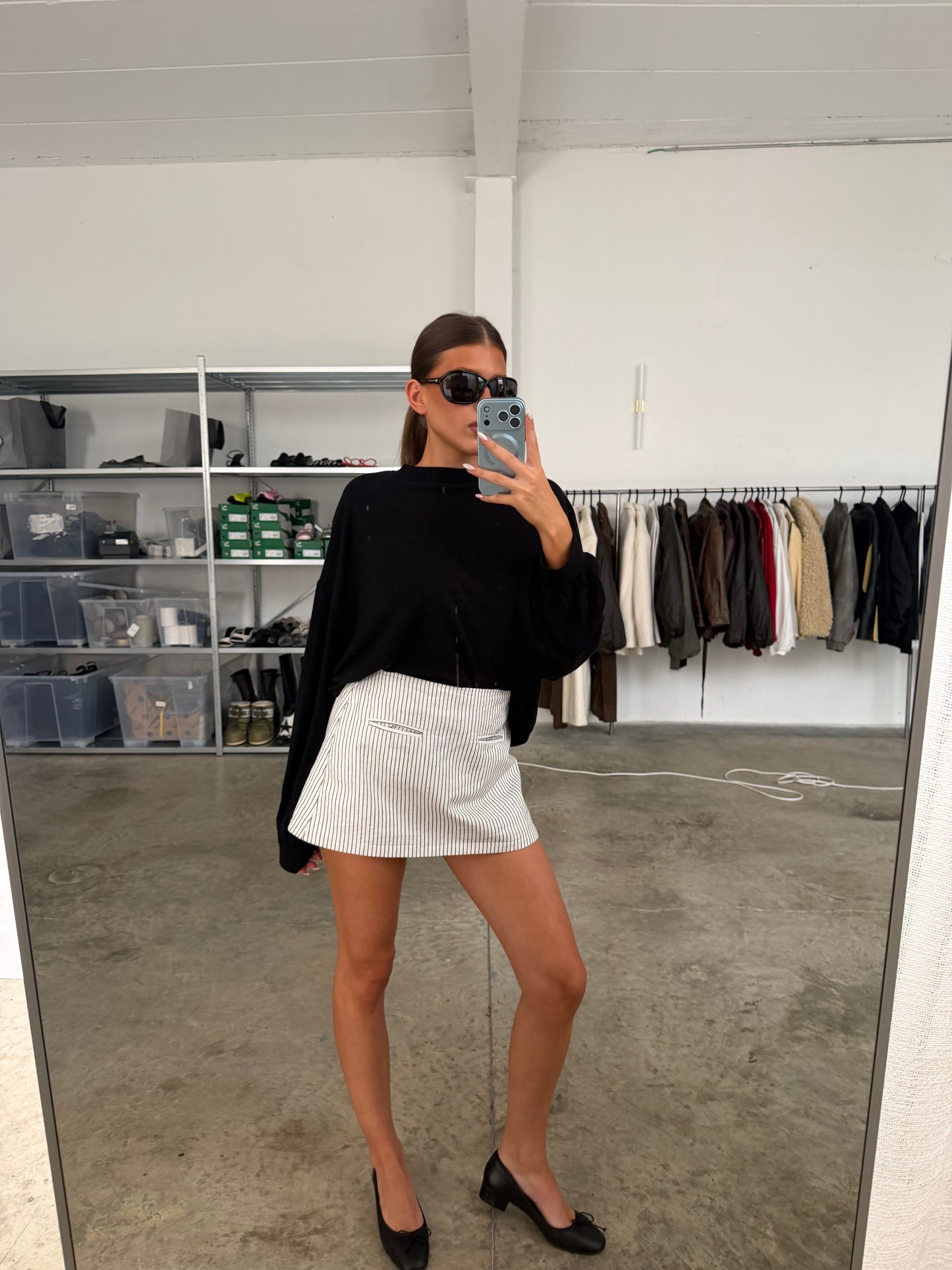Pinstripe Mini Skirt White