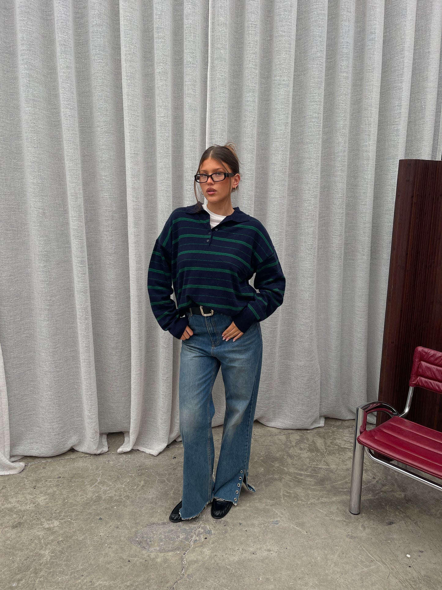 Eyelet Detail Flared Jeans