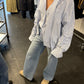 Oversized Striped Drawstring Shirt With Tie