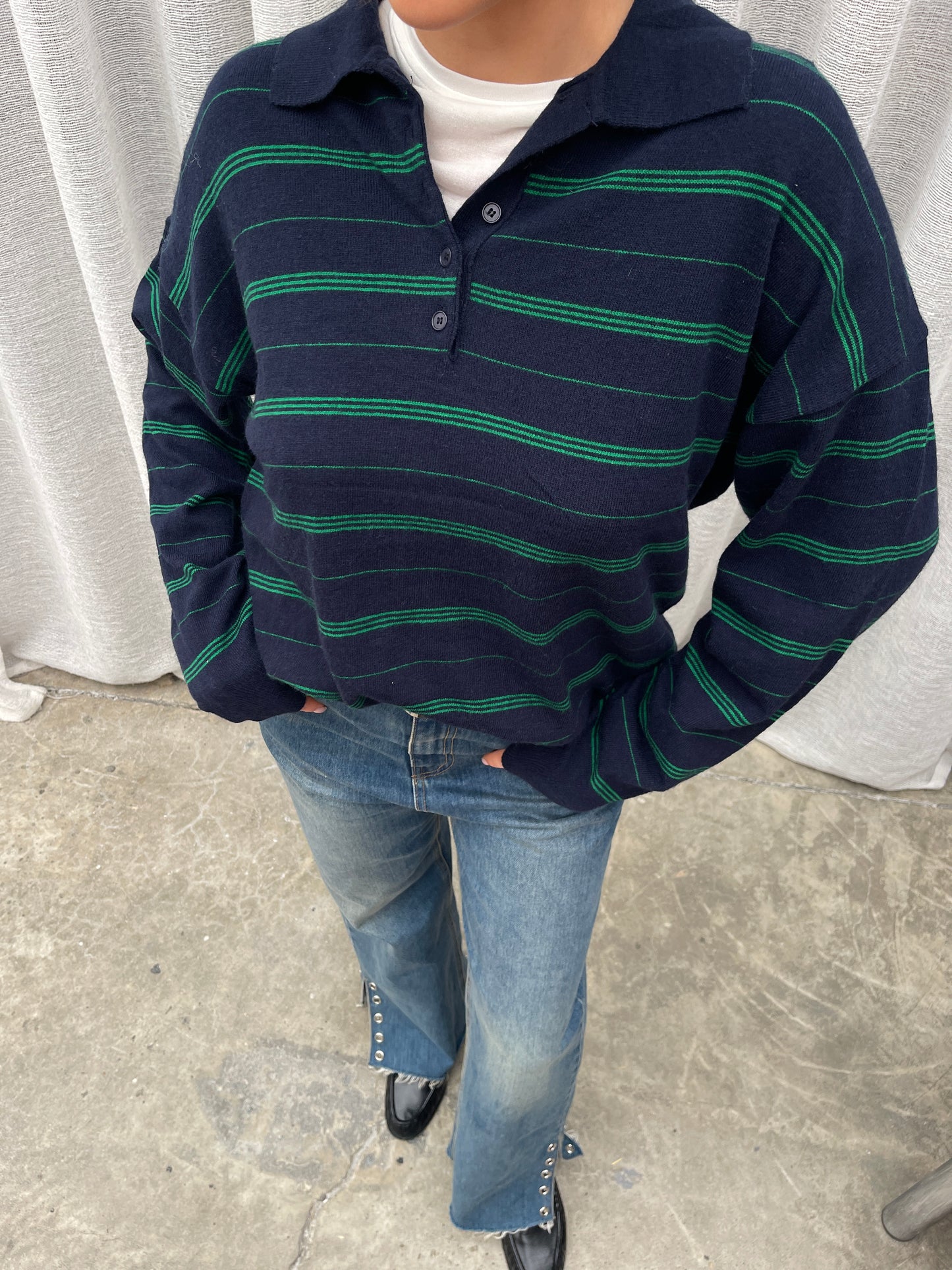 Loose Striped Polo Navy