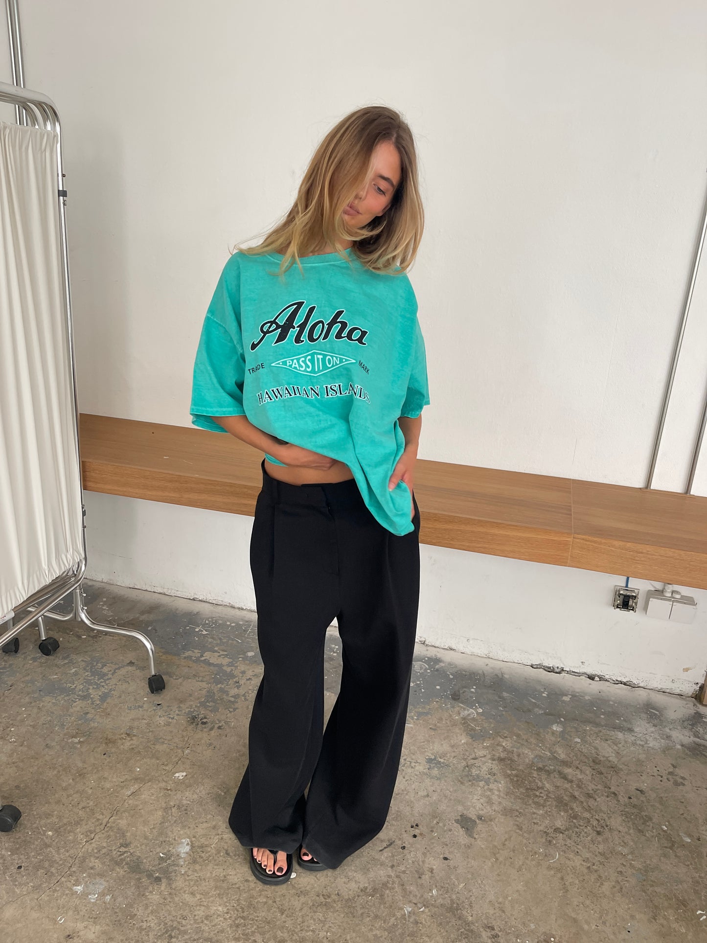 Oversized Aloha Tee Vintage Teal Blue