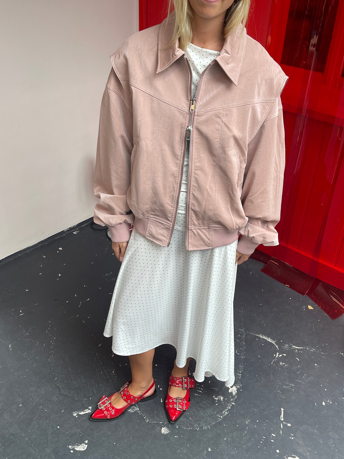 Oversized Contrast Stitch Jacket Dusty Pink
