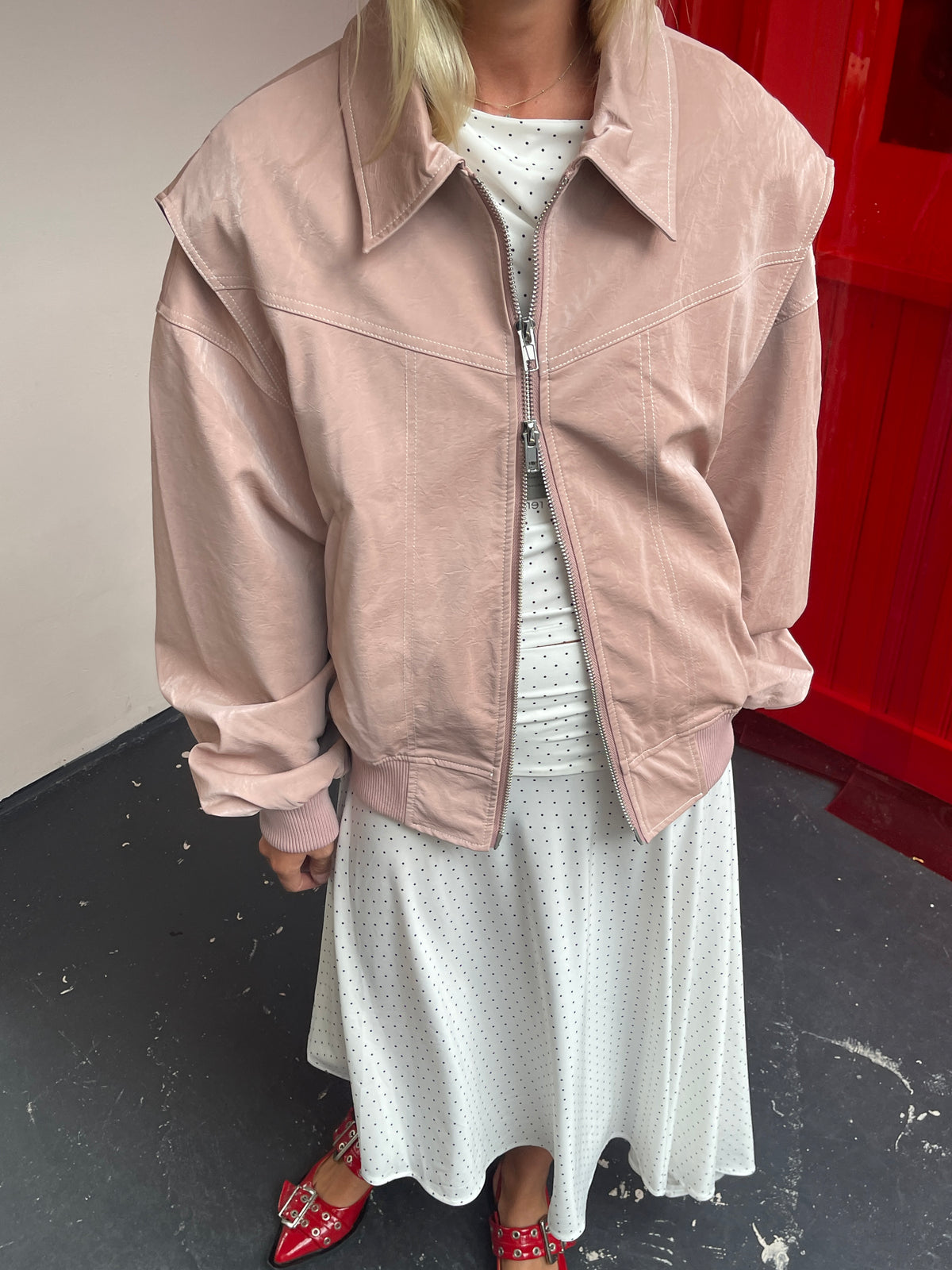 Oversized Contrast Stitch Jacket Dusty Pink