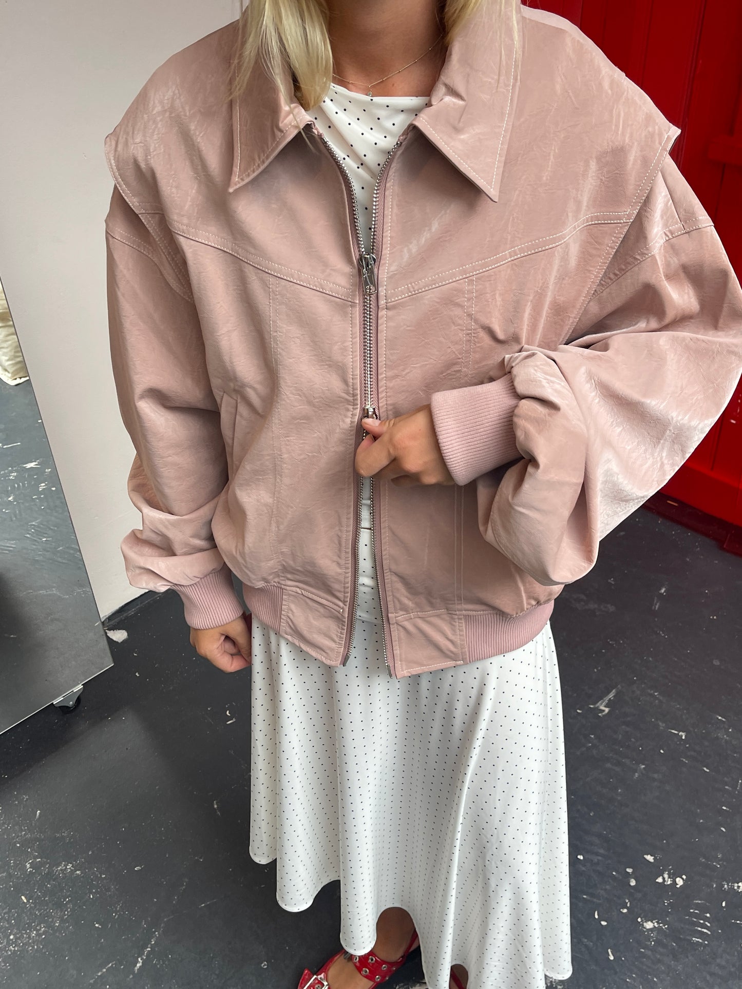Oversized Contrast Stitch Jacket Dusty Pink