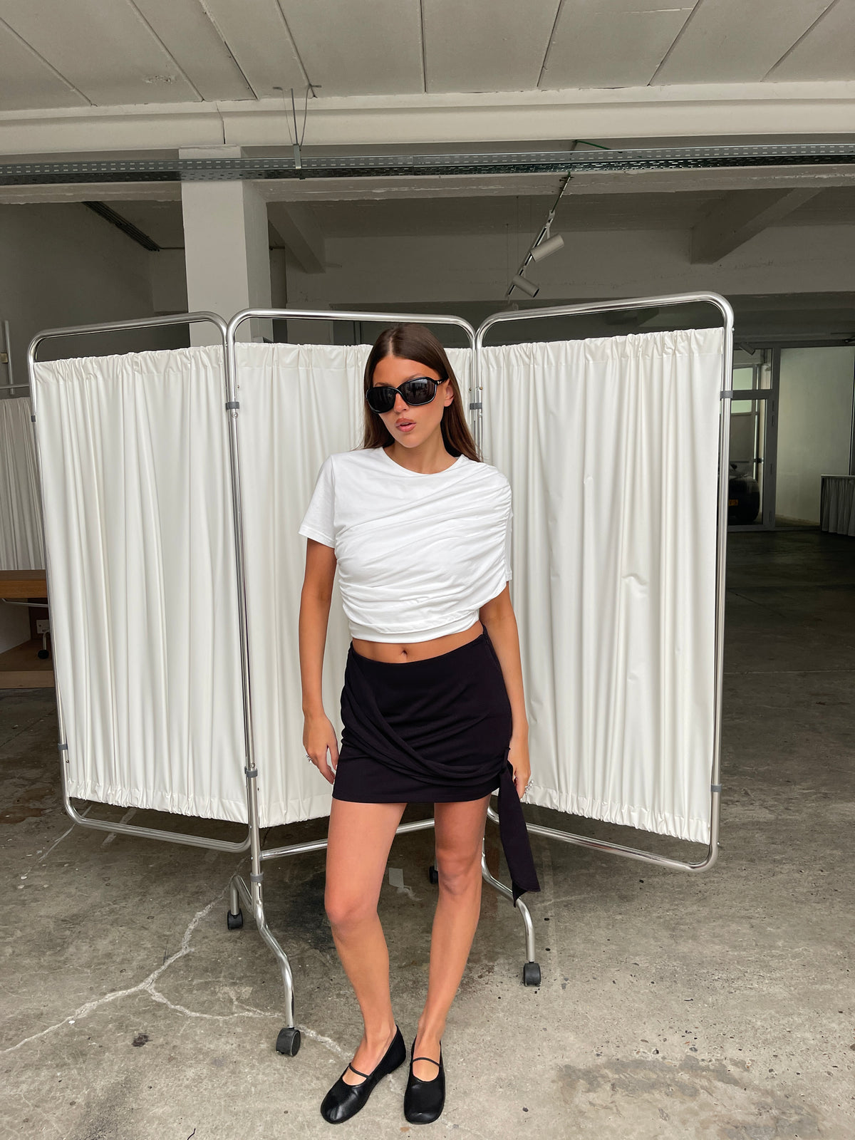 Draped Short Sleeve Top White