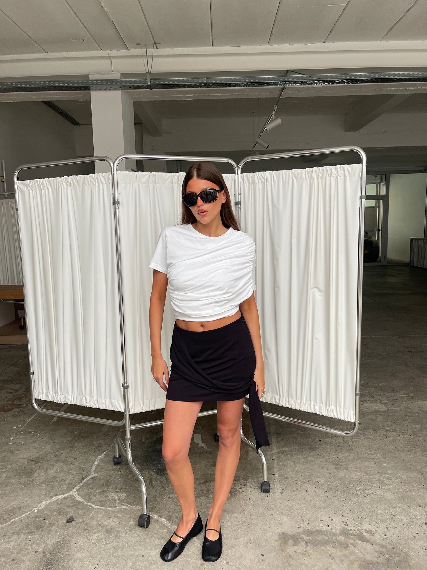 Draped Short Sleeve Top White
