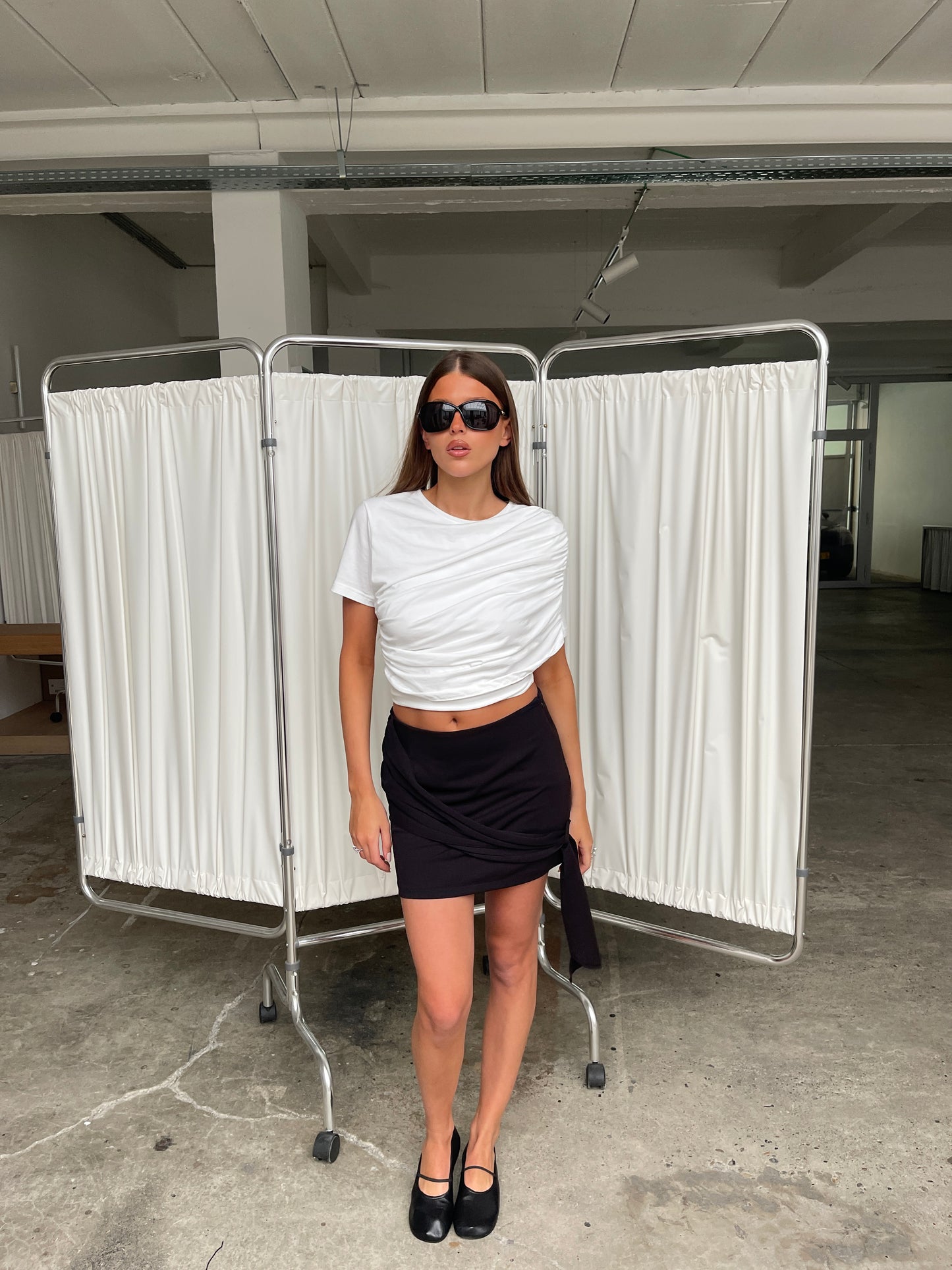 Draped Short Sleeve Top White
