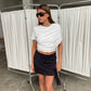 Draped Short Sleeve Top White