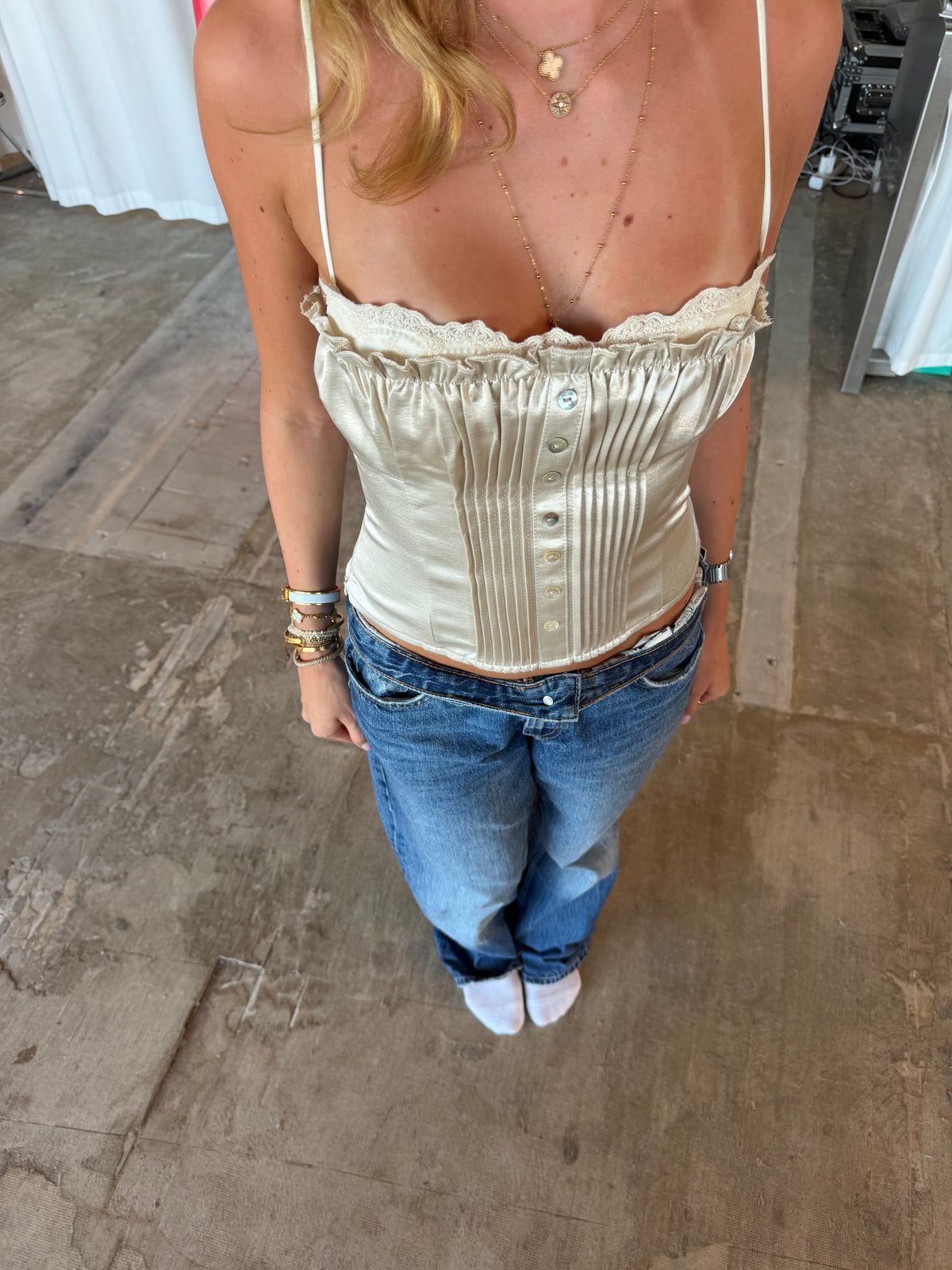 Double Layered Satin Top Ivory