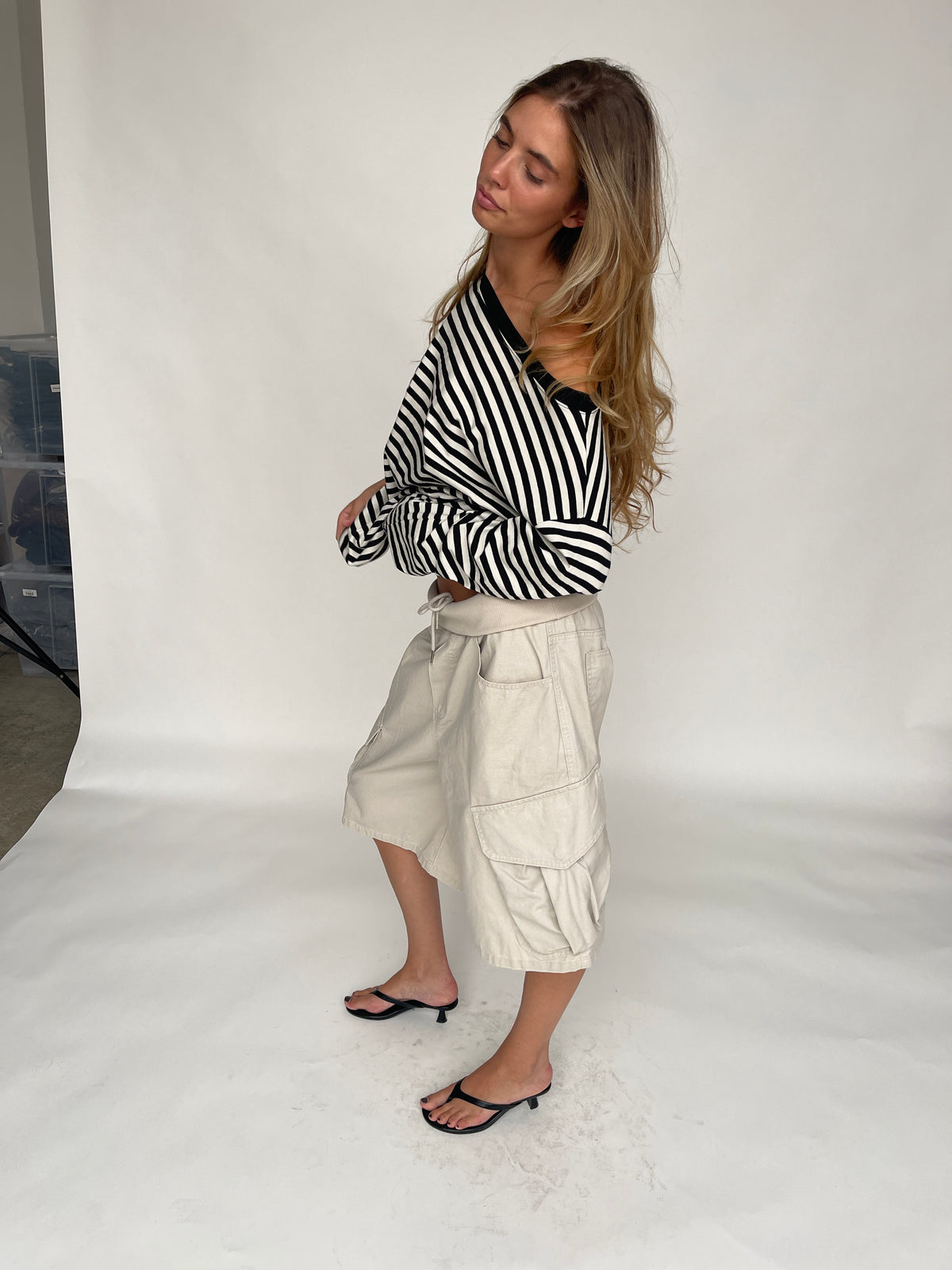 Baggy Fold Over Cargo Shorts Sand