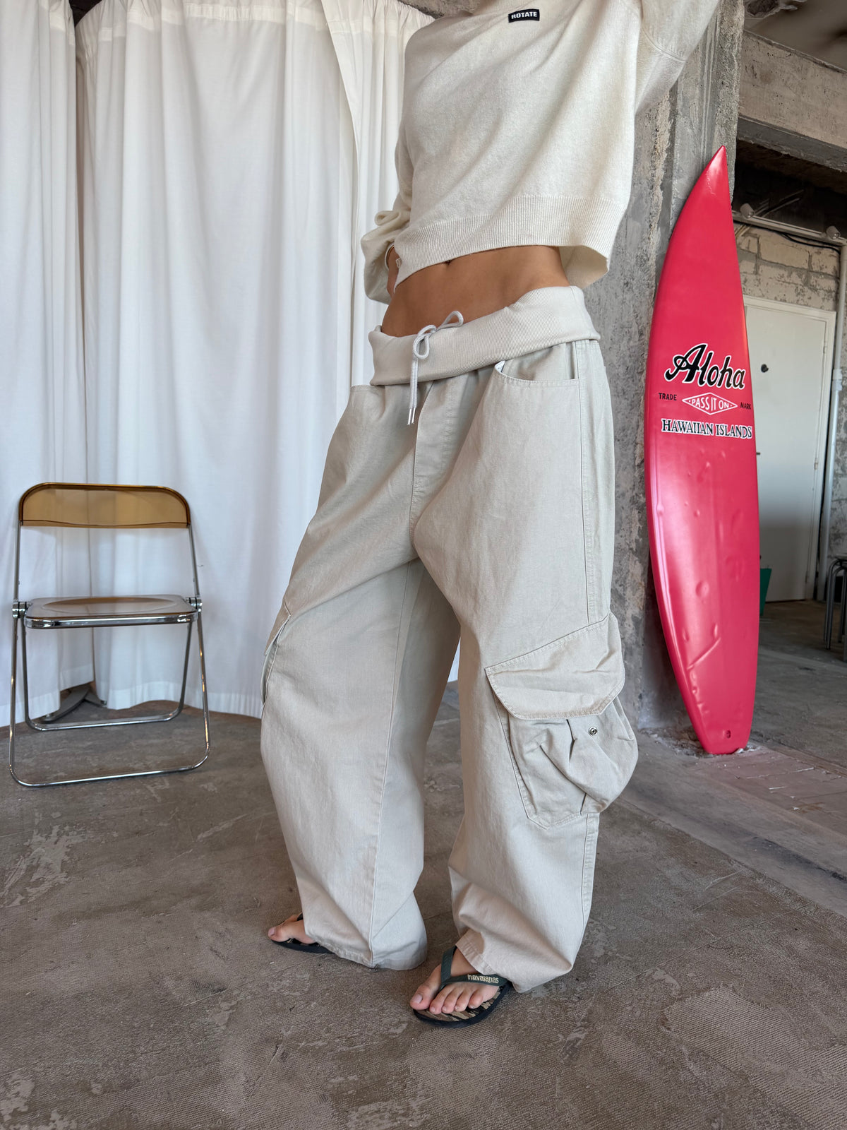 Baggy Fold Over Cargo Pants Sand