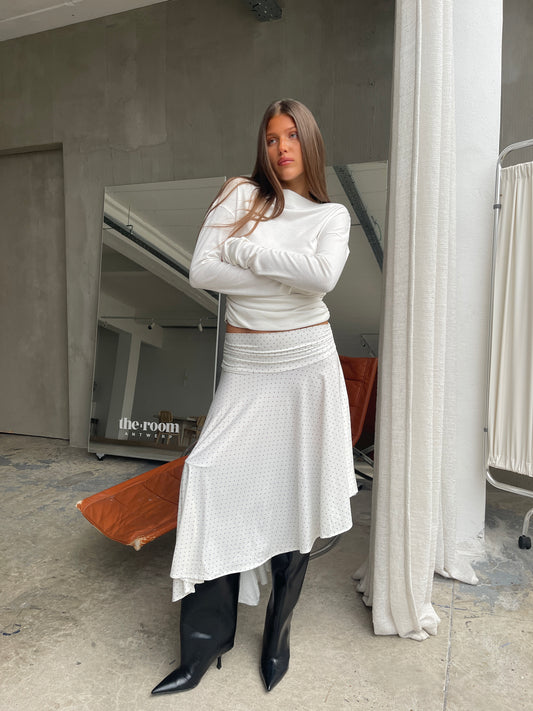 Ruched Detail Asymmetric Skirt Polka Dot